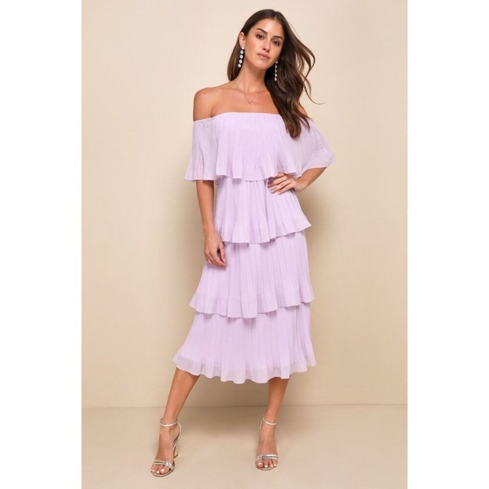 Lulus Gala Ready Lavender Off-the-shoulder Ruffle Midi Dress Purple - Size M